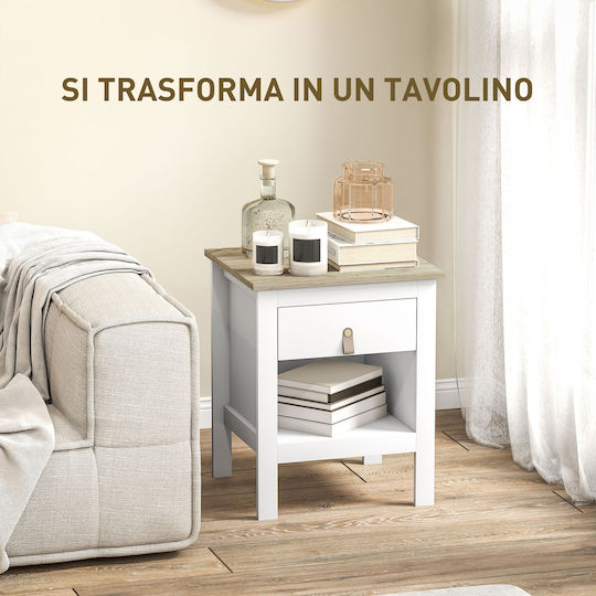 Bedside Table with Artificial Leather White 45x40x55cm