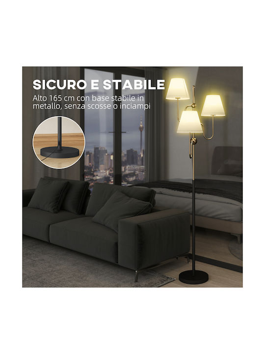 HomCom Floor Lamp H165cm. with Socket for Bulb E27 Gold