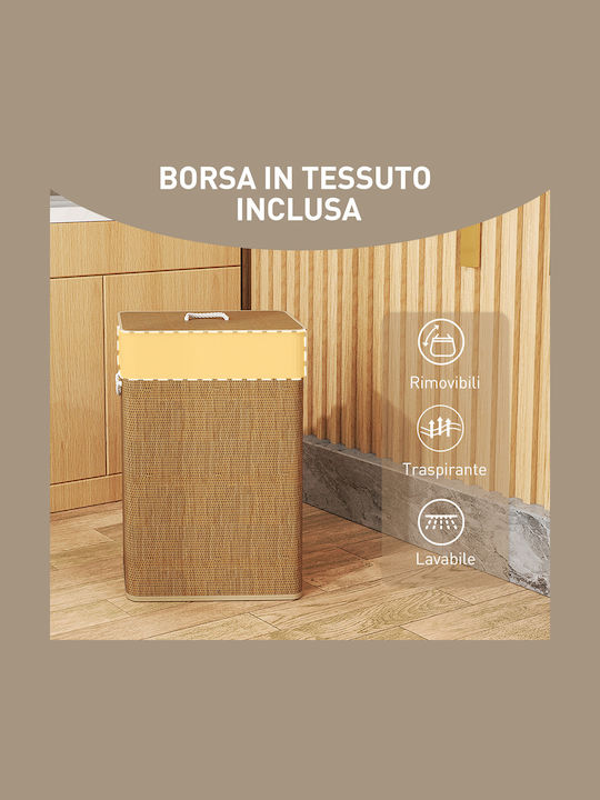 HomCom Καλάθι Απλύτων Bamboo με Καπάκι Καφέ