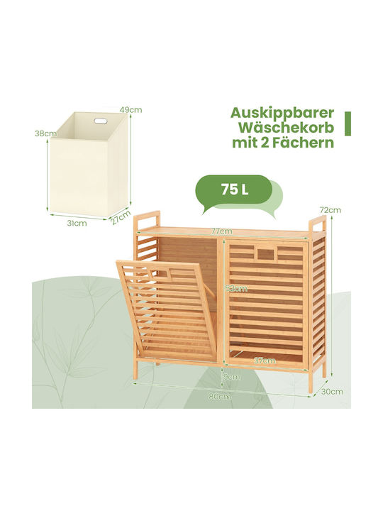 Costway Καλάθι Απλύτων Bamboo Πτυσσόμενο 80x30x72cm Λευκό