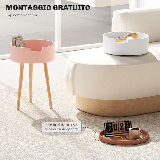 Round Side Table Made of Solid Wood Multicolour 2 Pieces M60xL40xH45cm