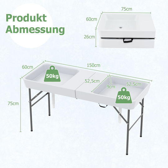 Costway Picknicktisch Metallisch Klappbar Weiß