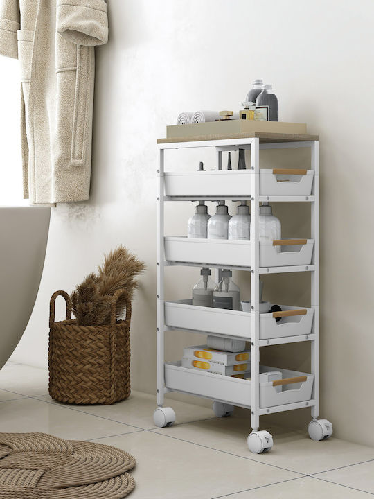 HomCom Metallic Kitchen Trolley 4 Tiers White 39.5x24x82cm
