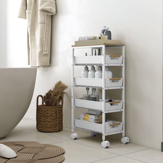 HomCom Metallic Kitchen Trolley 4 Tiers White 39.5x24x82cm