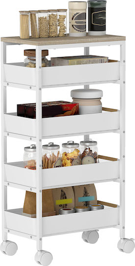 HomCom Metallic Kitchen Trolley 4 Tiers White 39.5x24x82cm