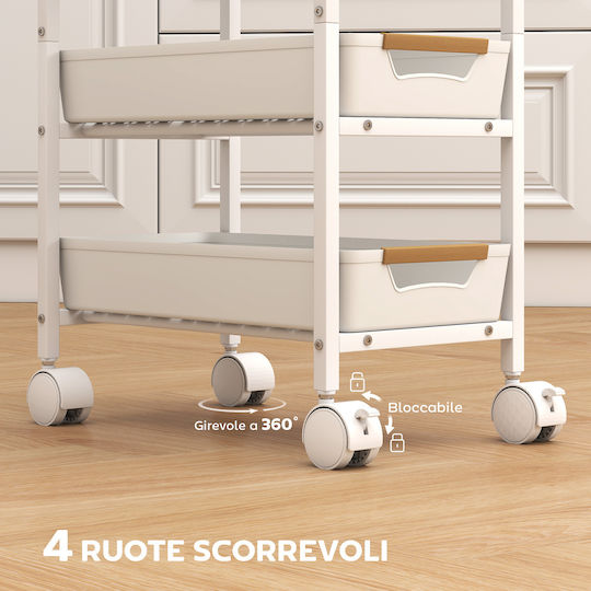 HomCom Metallic Kitchen Trolley 4 Tiers White 39.5x24x82cm