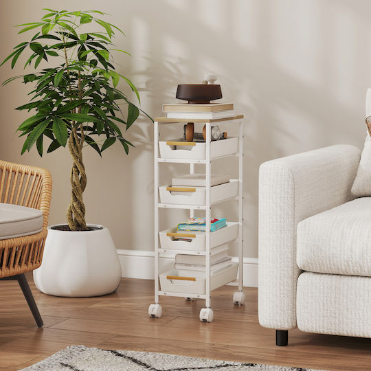 HomCom Metallic Kitchen Trolley 4 Tiers White 39.5x24x82cm