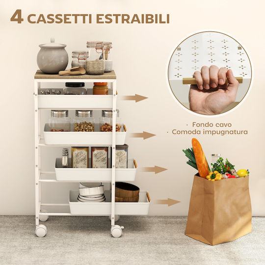HomCom Metallic Kitchen Trolley 4 Tiers White 39.5x24x82cm
