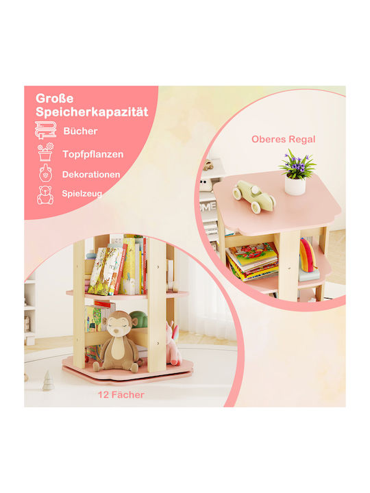 Kids Wooden Bookcase Pink 48x48x95.5cm
