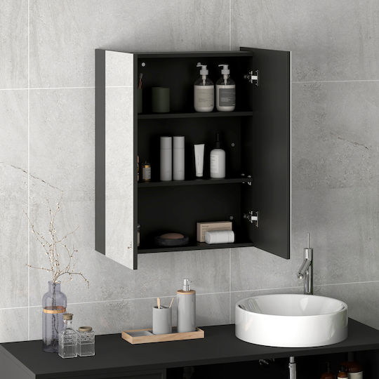 HomCom Bathroom Mirror made of MDF with Shelf & Cabinet 60x15cm Black