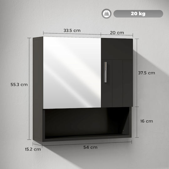 Kleankin Rechteckiger Badezimmerspiegel aus MDF mit Regal 54x15,2cm Schwarz