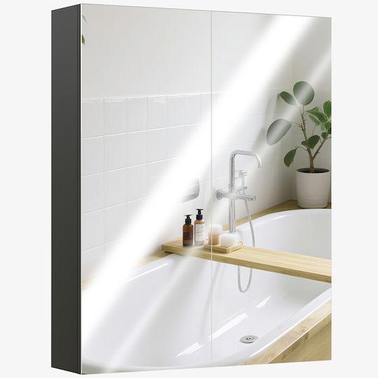 HomCom Bathroom Mirror made of MDF with Shelf & Cabinet 60x15cm Black