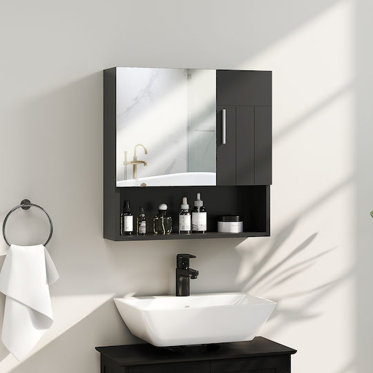 Kleankin Rechteckiger Badezimmerspiegel aus MDF mit Regal 54x15,2cm Schwarz