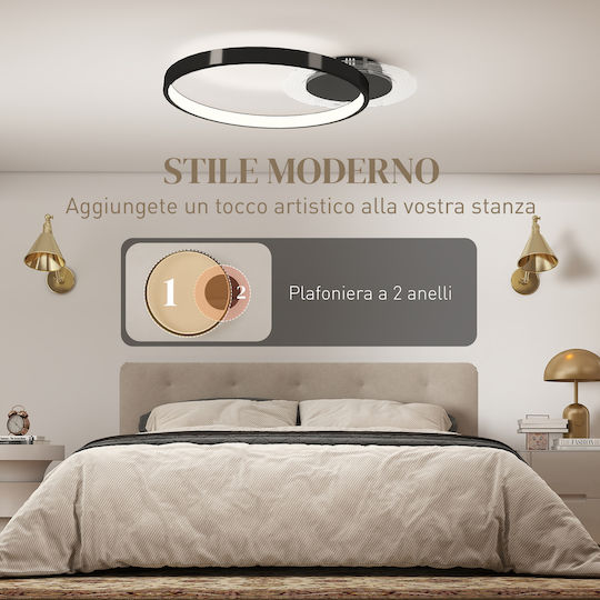 HomCom Ceiling Mount Light 60cm Black with Integrated LED