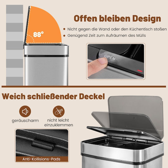 Costway Recycling Waste Bin Made of Inox Steel with Sensor 72L Silver