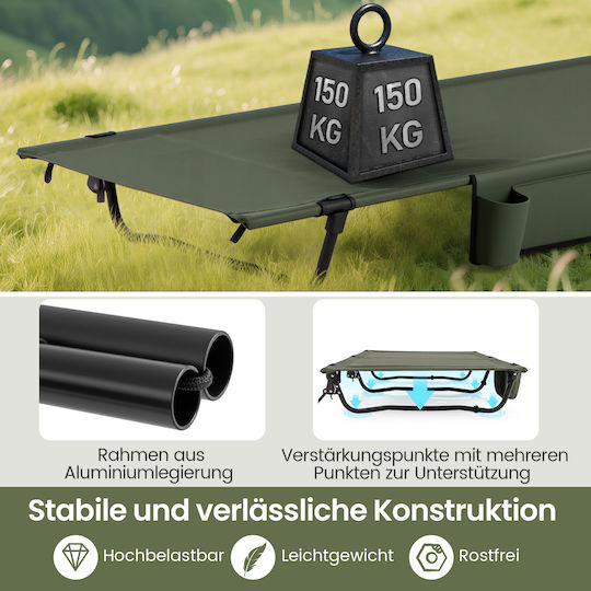 Πτυσσόμενο Κρεβάτι/Ράντζο Εκστρατείας Αλουμινίου Μονό Πράσινο 193x70x18εκ.