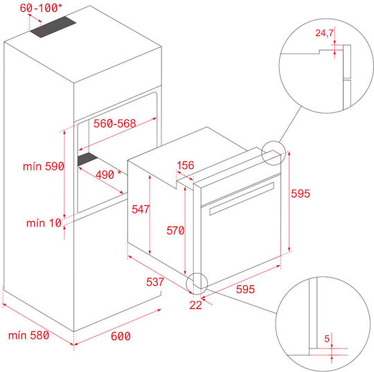 Teka Cuptor Deasupra Blatului 71lt cu Plite Ceramice L59.5cm.