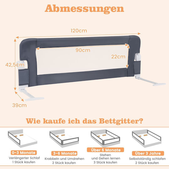 Costway Foldable Bed Rails Freestanding made of Fabric in Gray Color 120x39x42.5εκ. 1pcs