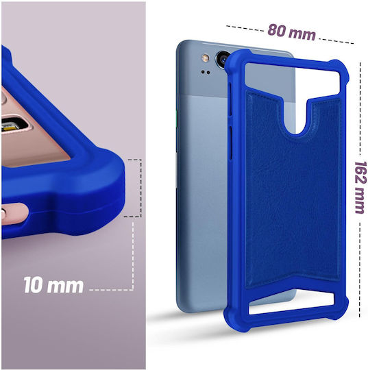 Universal Faux-leather Shock Absorbing Case 5.3" 5.5" Smartphones – Blue