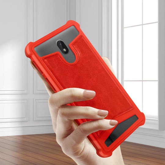 Universal Faux-Leather Shock Absorbing Case 4.7" 5.3" Smartphones – Red