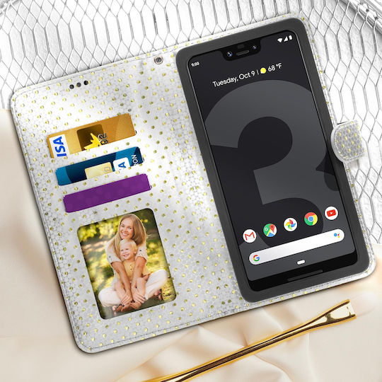 Universelle Flip Cover Brieftasche Hülle + Spiegel 5.0' 5.3' Smartphones – Silber