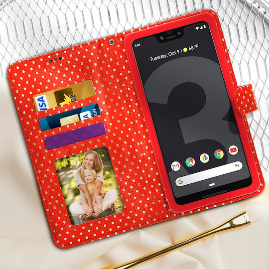 Универсален Калъф Портфейл С Огледало За Смартфони 3.8' 4.3' Червен