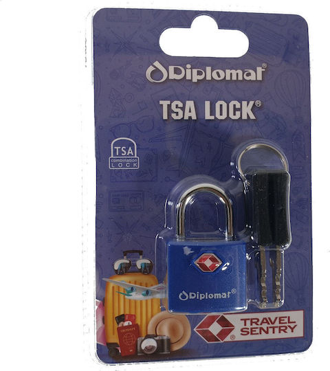 Diplomat Padlock Brass with Key with TSA Certification Blue 1pcs