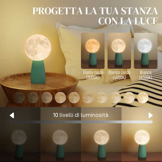 HomCom Διακοσμητικό Φωτιστικό LED Θερμό Λευκό Moon Light 15x15x28εκ.