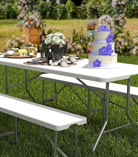 Saska Garden Table Steel for Camping Foldable in Case 183xx43cm Gray