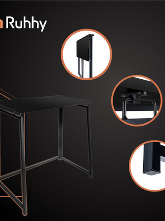 Desk Wooden Black with Metal Legs 80x40x75cm