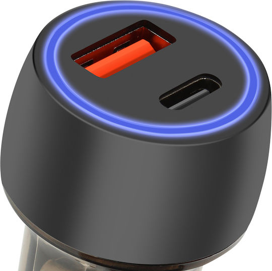 Inkax Car Charger 48W with Ports: 1xUSB 1xType-C Black Color CA54
