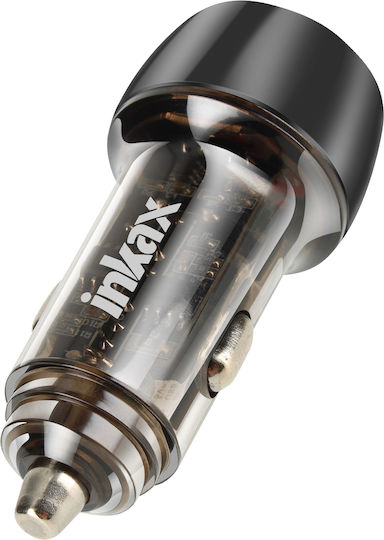 Inkax Car Charger 48W with Ports: 1xUSB 1xType-C Black Color CA54