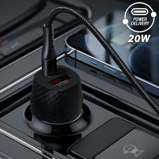 Car Charger 20w Dual Usb Qc 3.0 Output + Usb-c Power Delivery Akashi Black