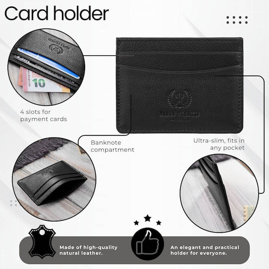 Leder Minimalsistische Praktische Stand Karten Visitenkarten Schwarz T-151-bl