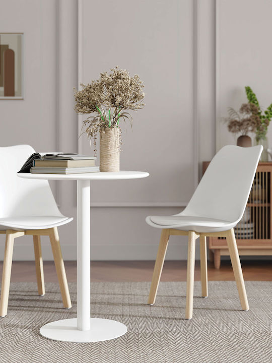 Round Kitchen Table Wooden with Metal Frame White 60x60x72cm
