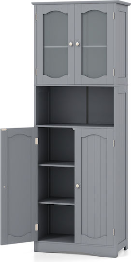 Costway Floor Bathroom Shelf Glass 60x30x164cm Gray