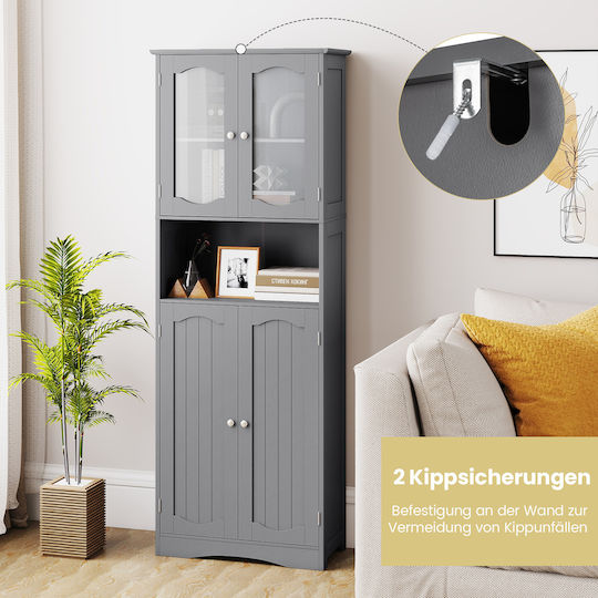Costway Floor Bathroom Shelf Glass 60x30x164cm Gray