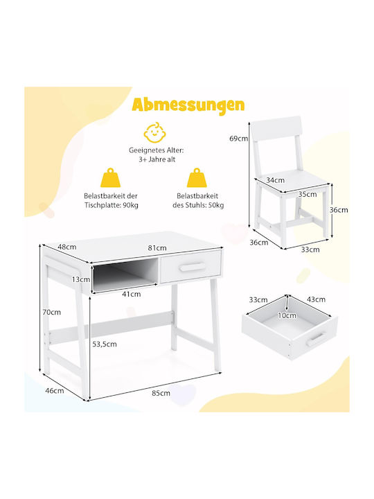 Kids Desk made of Melamine White 85x48x70cm