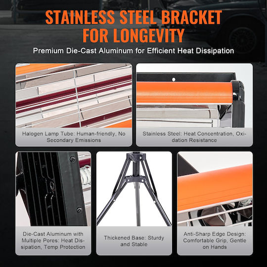 Infrared Lamp Tripod Paint Drying 2000 W Baking Area 0.33 Sq.m Adjustable Height 740-1970 Mm