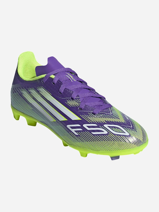 F50 League FG/MG Ghete De Fotbal Pentru Copii Cu Crampoane Purple Rush / Cloud White / Lucid Lemon