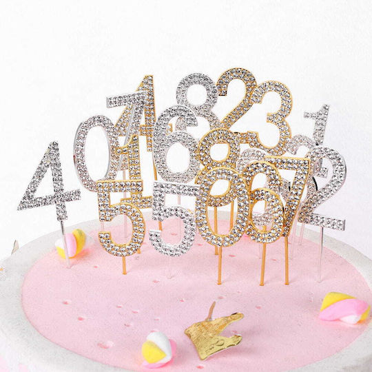 Cake Land Топер За Торта Сребърни Камъчета Номер "1"