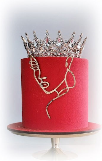 Cake Land Топер За Торта Корона Сребърна Розова 8см