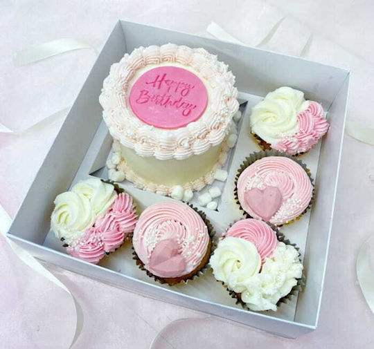 Cake Land Cupcake Cake Box 23x23x10cm Weiß-Transparente Bento Box