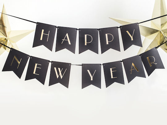 Happy New Year Banner Black 15 x 170 cm