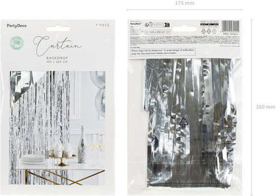 PartyDeco Party Decorative Curtain Silver Metallic 100x200cm