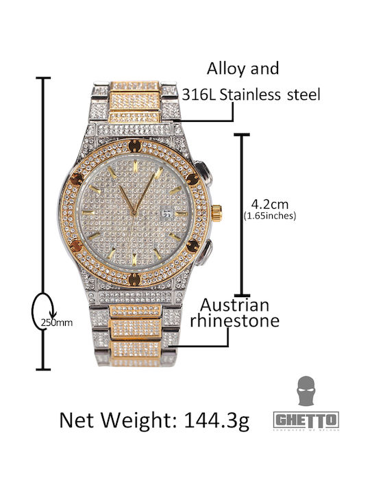 Ghetto Men's Watch Battery with Gold Metal Bracelet
