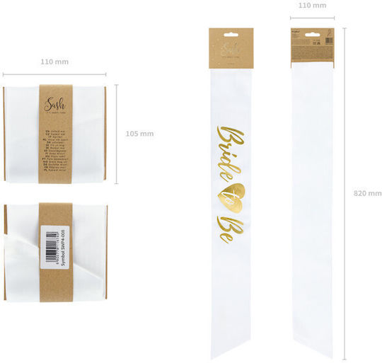 Panglică din satin alb "Bride To Be" litere aurii 75cm