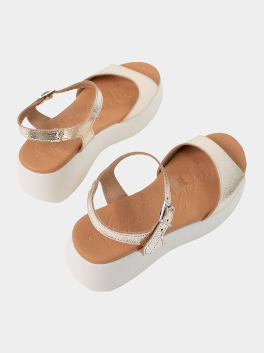 Women's Leather Ankle Strap Platforms Gold