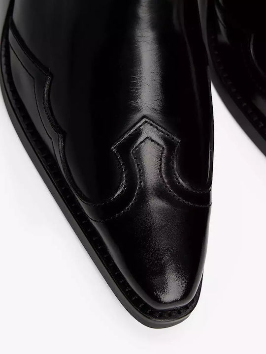 Leather Mules with Heel in Black Color