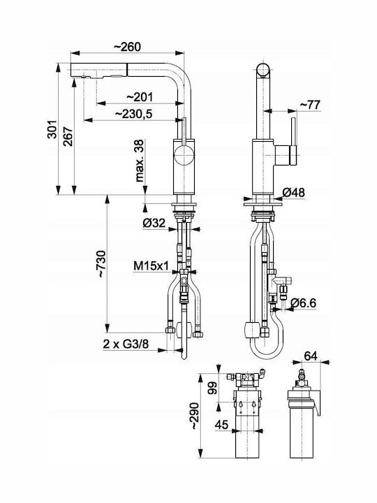 KFA Kitchen Faucet Counter with Shower Black